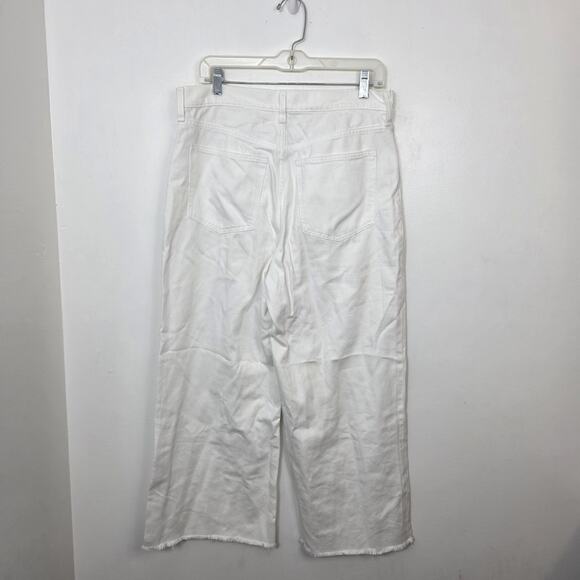 Abercrombie & Fitch White The Crop Wide Leg Raw Hem Jeans Size 10 - Picture 8 of 9